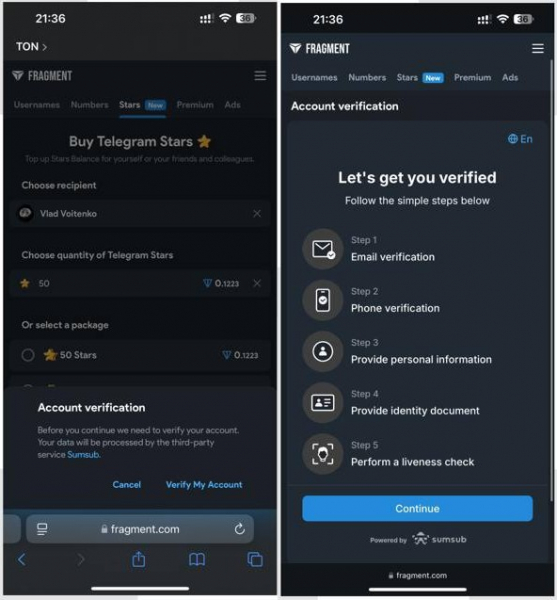 На платформе Fragment появилось требование к пользователям пройти верификацию на сторонних сервисах