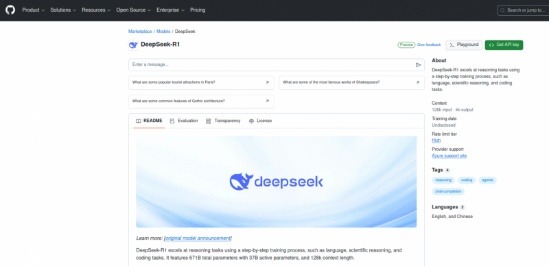 Microsoft сделала модель DeepSeek R1 доступной на Azure AI и в GitHub Models